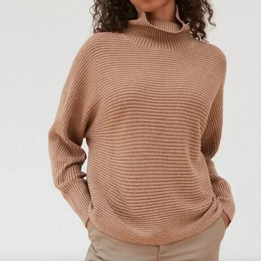 Aritzia Babaton Dumont Camel Tan Turtleneck Ribbed Sweater S​​​​